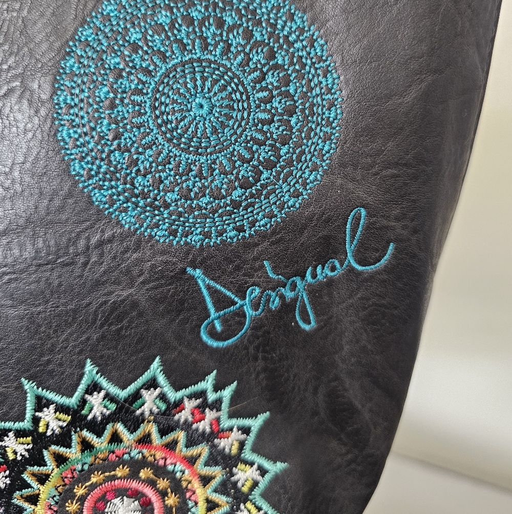 Desigual Siara Black Embroidered Bohemian Hippie Large Tote Shoulder Bag Perfect - Picture 5 of 9